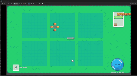 A digital farming simulation game interface is displayed, featuring a grid-based farm layout with several plots, a central character, and various on-screen controls.